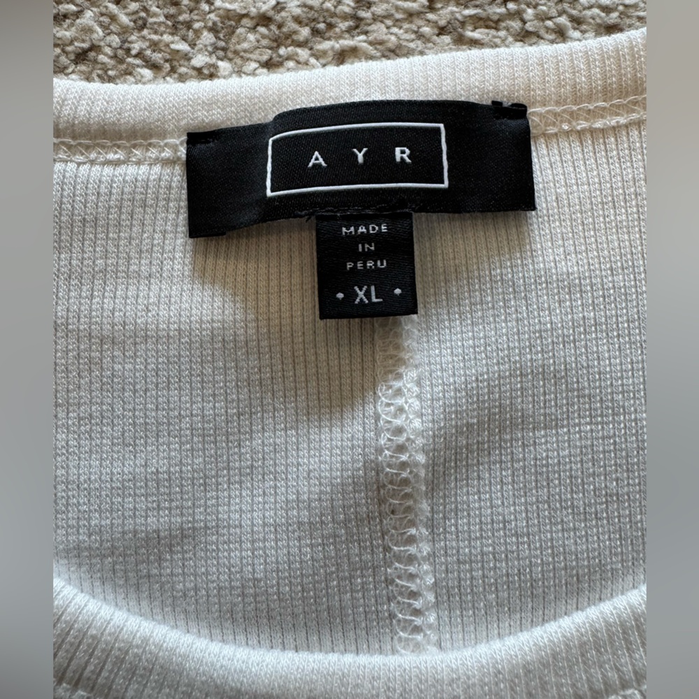 AYR The Moderne Dress Seashell Cream Color Ribbed T-Shirt Dress w/ Side Slit - Picture 13 of 15